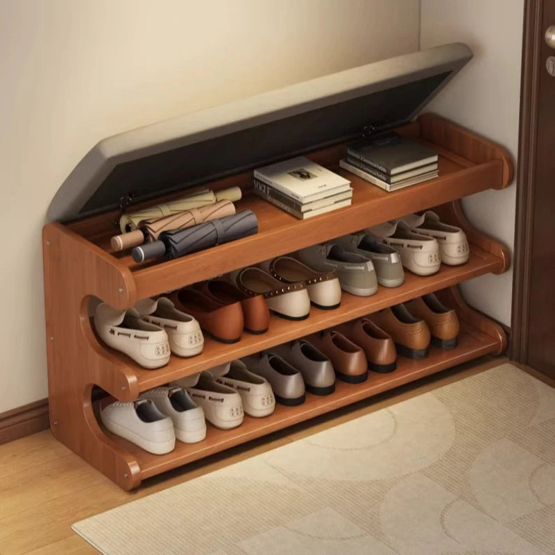 Entryway Bench with Storage, Modern Shoe Rack and Cushioned Seat, Multi-Layer Entry Organizer for Hallway and Home Foyer