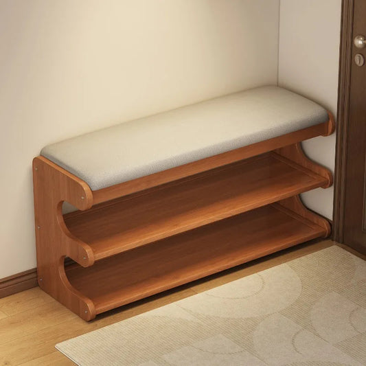 Entryway Bench with Storage, Modern Shoe Rack and Cushioned Seat, Multi-Layer Entry Organizer for Hallway and Home Foyer