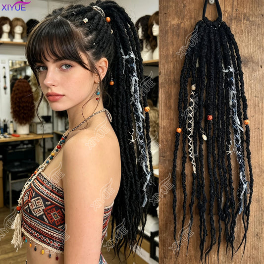 XIYUE Synthetic Dreads Fiber Cool Girl Dreadlock Hair Extensions, High Elastic Tie, Perfect for Daily & Party Styles