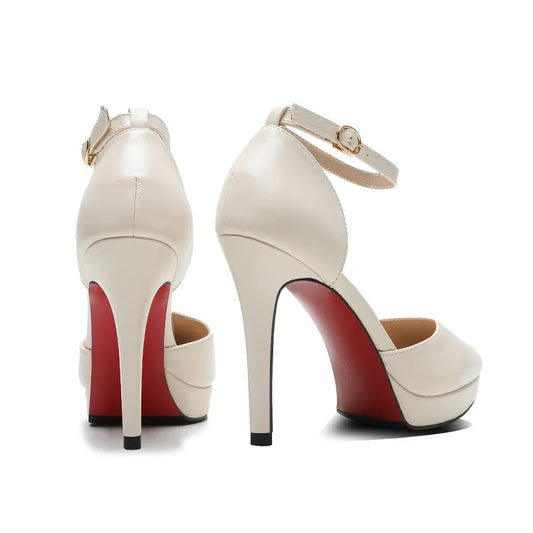 2025 Summer Brand Ankle Straps Womens Sandals 10 Cm Sexy Pointed Toe Platform Pumps Matte Leather Ladies High Heels Size 32 33