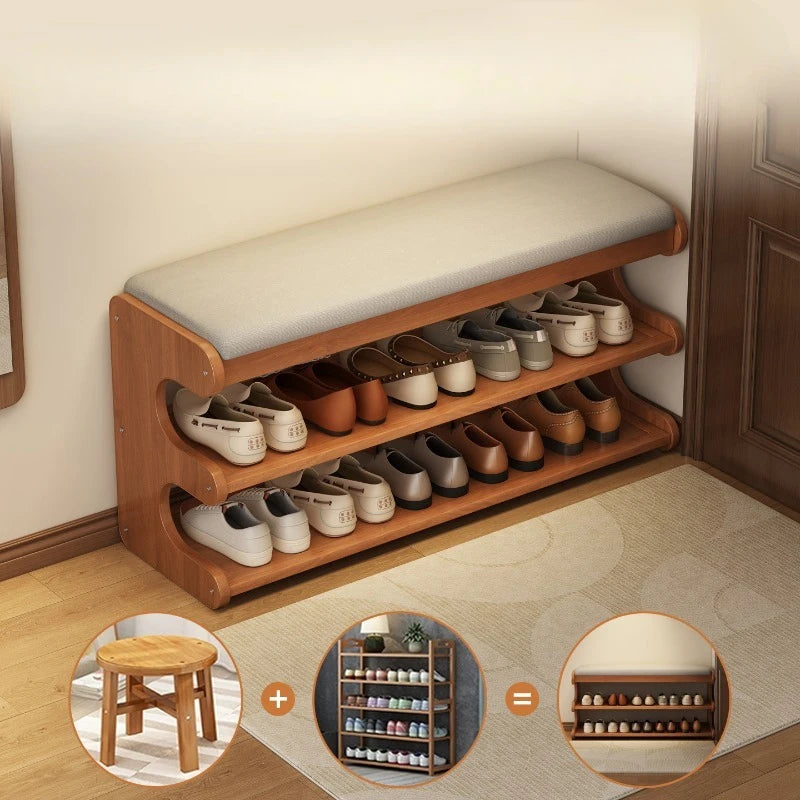 Entryway Bench with Storage, Modern Shoe Rack and Cushioned Seat, Multi-Layer Entry Organizer for Hallway and Home Foyer