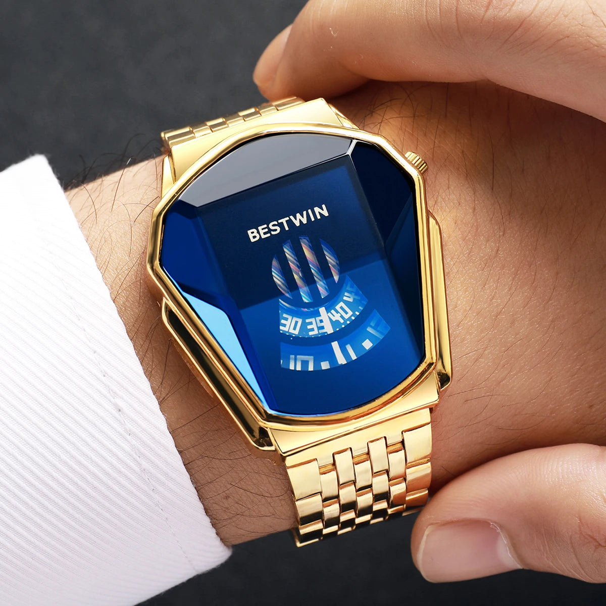 Luxury Stainless Steel Men Business Watches Fashion Irregular Dial Quartz Wristwatch Relogio Masculino (Without Box)