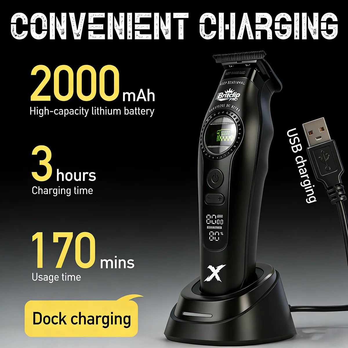 Shaver 10000RPM Barber Professional BRDCLIPR 6000RPM-8000RPM Hair Clipper Outer-Rotor Brushless Motor Detachable Blade Trimmer