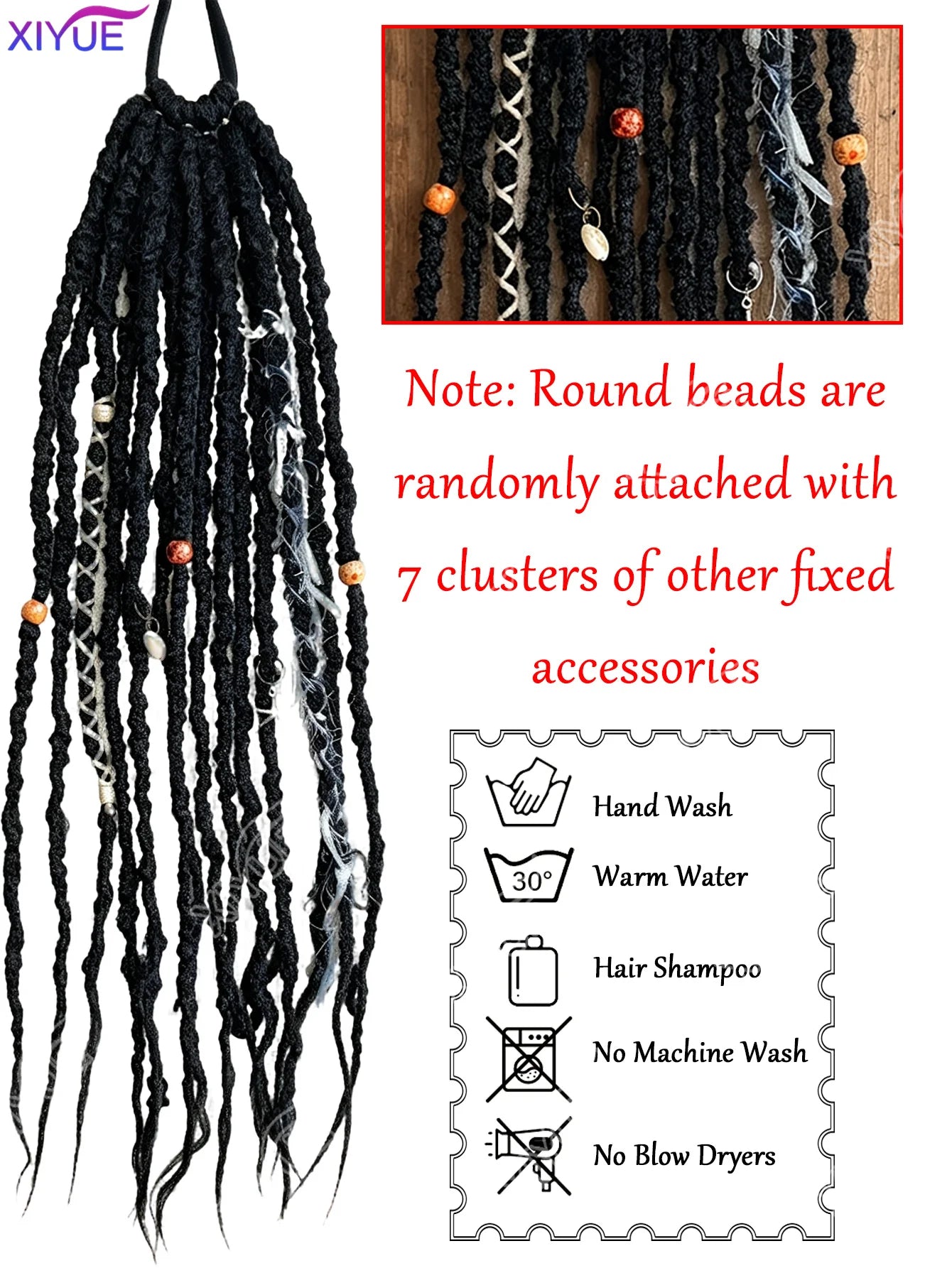 XIYUE Synthetic Dreads Fiber Cool Girl Dreadlock Hair Extensions, High Elastic Tie, Perfect for Daily & Party Styles