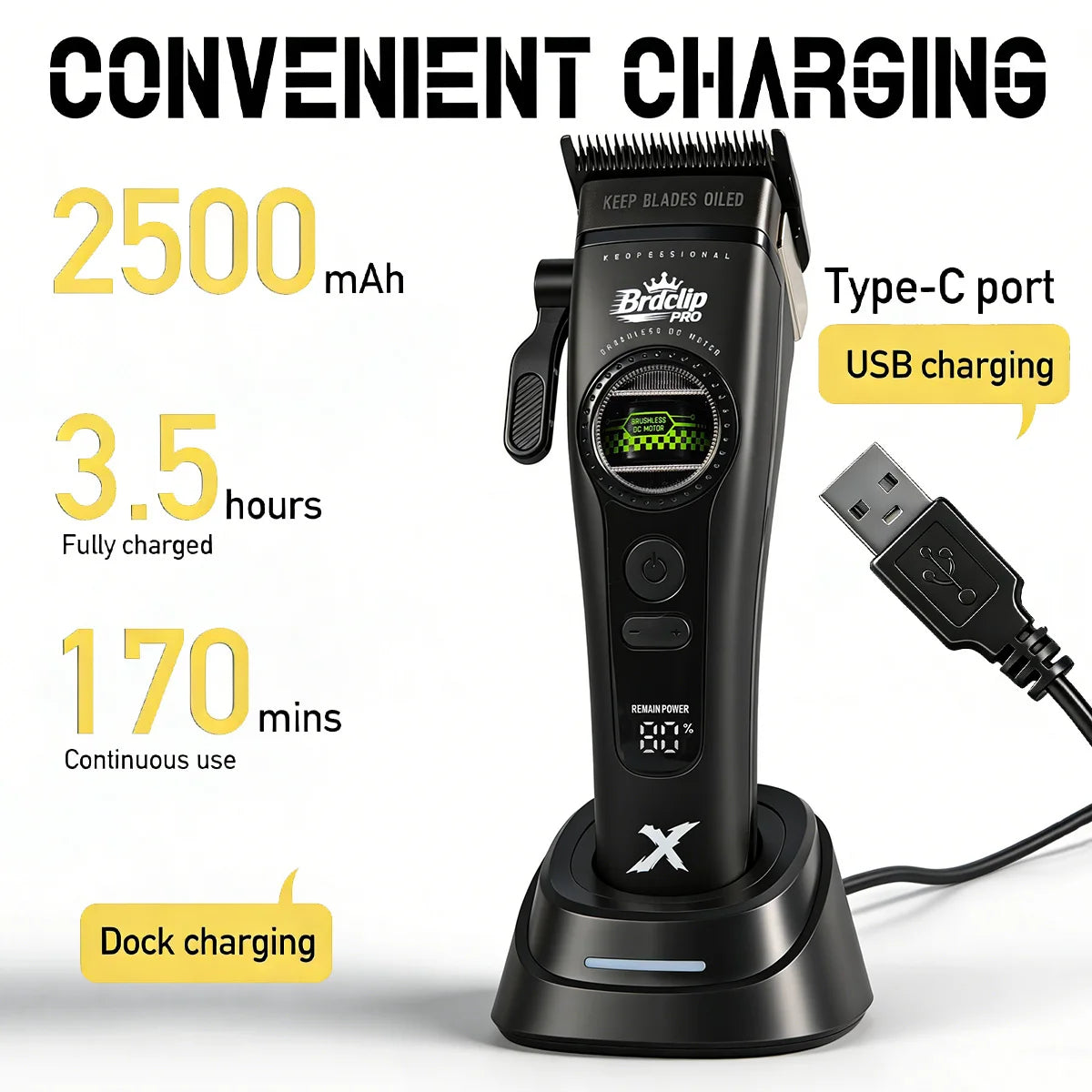 Shaver 10000RPM Barber Professional BRDCLIPR 6000RPM-8000RPM Hair Clipper Outer-Rotor Brushless Motor Detachable Blade Trimmer