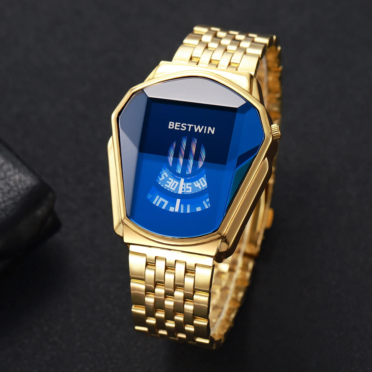 Luxury Stainless Steel Men Business Watches Fashion Irregular Dial Quartz Wristwatch Relogio Masculino (Without Box)