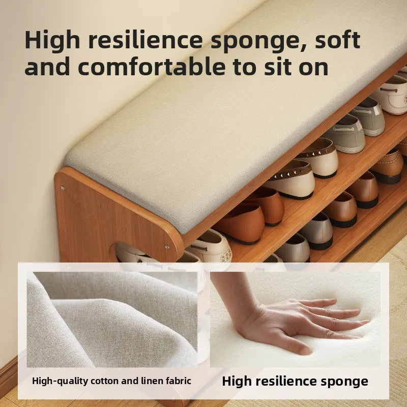 Entryway Bench with Storage, Modern Shoe Rack and Cushioned Seat, Multi-Layer Entry Organizer for Hallway and Home Foyer