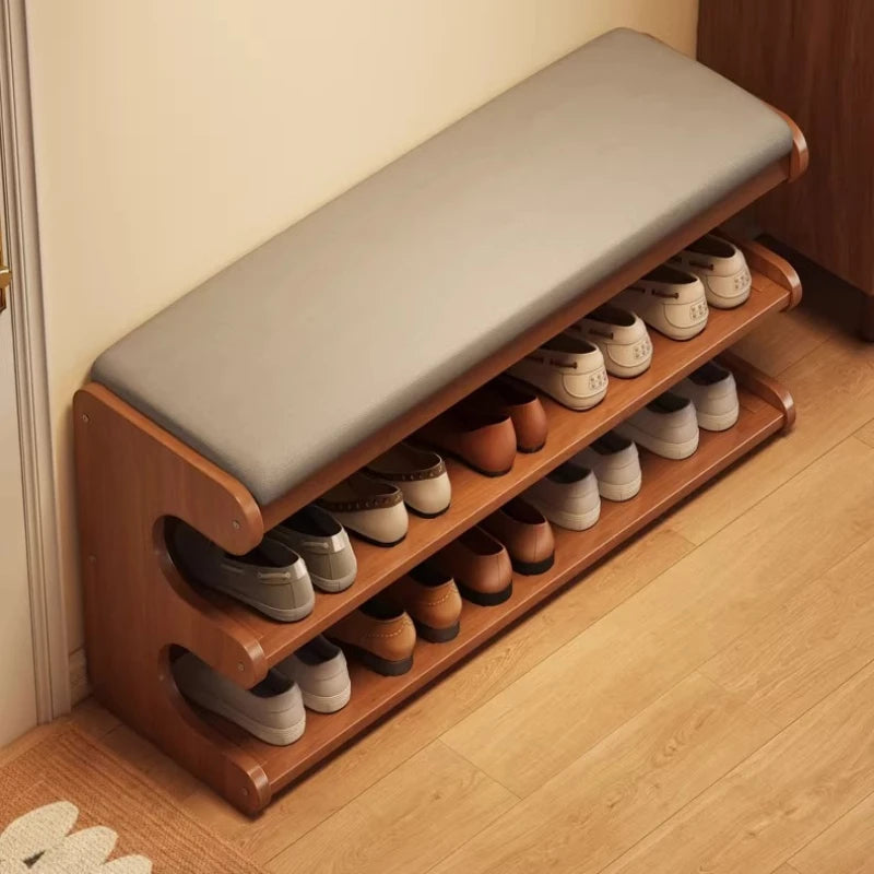 Entryway Bench with Storage, Modern Shoe Rack and Cushioned Seat, Multi-Layer Entry Organizer for Hallway and Home Foyer