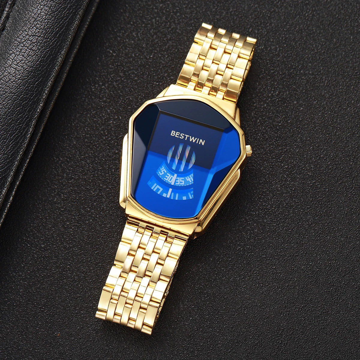 Luxury Stainless Steel Men Business Watches Fashion Irregular Dial Quartz Wristwatch Relogio Masculino (Without Box)